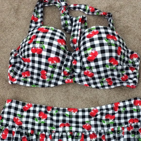 Black and White Gingham Cherry Swimsuit Top - Picture 5 of 6